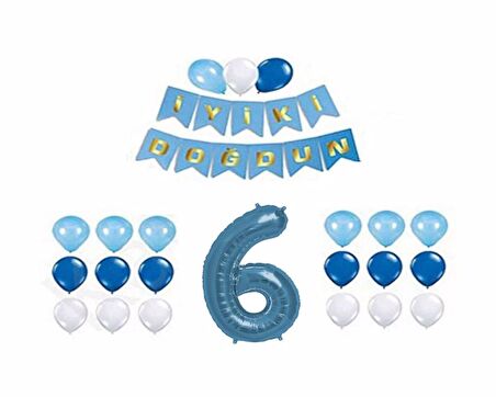 Mavi 6 Yaş Doğum Günü Parti Seti 