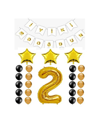 İyiki Doğdun Yazılı 2 Yaş Gold Renk Doğum Günü Parti Seti