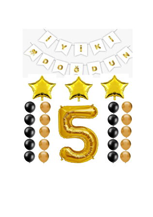 İyiki Doğdun Yazılı 5 Yaş Gold Renk Doğum Günü Parti Seti