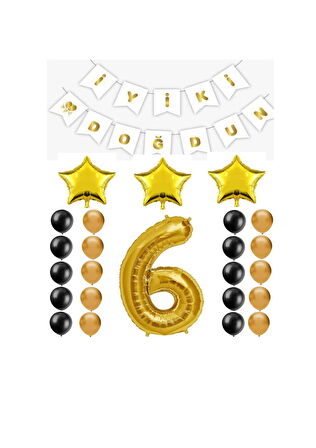 İyiki Doğdun Yazılı 6 Yaş Gold Renk Doğum Günü Parti Seti