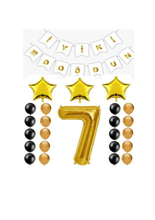 İyiki Doğdun Yazılı 7 Yaş Gold Renk Doğum Günü Parti Seti