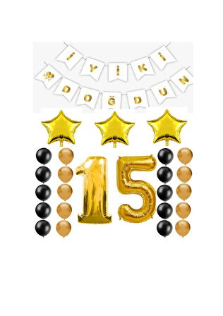 İyiki Doğdun Yazılı 15 Yaş Gold Renk Doğum Günü Parti Seti