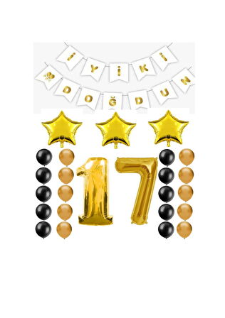 İyiki Doğdun Yazılı 17 Yaş Gold Renk Doğum Günü Parti Seti