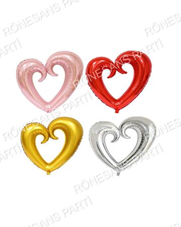 Rose Gold-Kırmızı-Gold-Gümüş Ortası Boş Kalp Folyo Balon 100 Cm 4 Adet