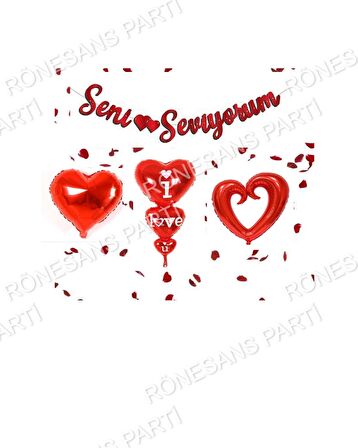 Kalp Folyo Balonlu Sevgililer Günü Seni Seviyorum Parti Seti