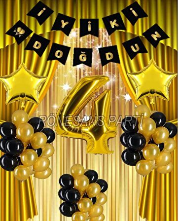 Gold Renk Yıldız Folyo Banner  Balon Seti 4 Yaş
