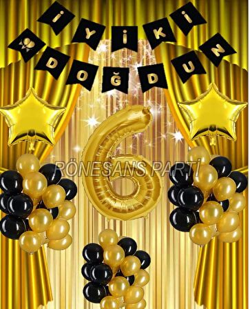 Gold Renk Yıldız Folyo Banner  Balon Seti 6 Yaş