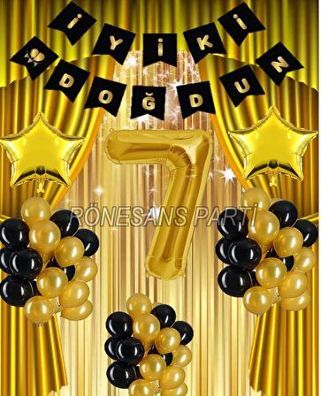 Gold Renk Yıldız Folyo Banner  Balon Seti 7 Yaş