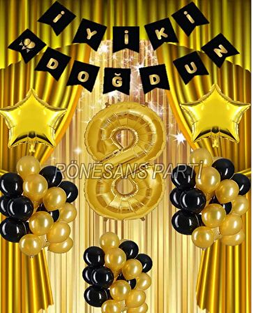 Gold Renk Yıldız Folyo Banner  Balon Seti 8 Yaş