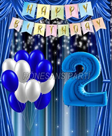 Mavi Renk Yıldız Folyo  Balon Seti 2 Yaş