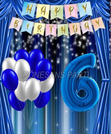 Mavi Renk Yıldız Folyo  Balon Seti 6 Yaş