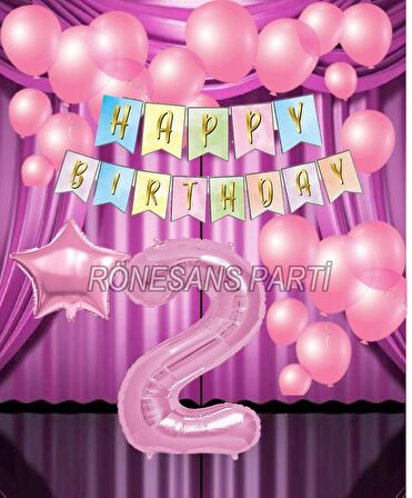 Pembe Renk Yıldız Folyo  Balon Seti 2 Yaş