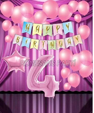 Pembe Renk Yıldız Folyo  Balon Seti 4 Yaş