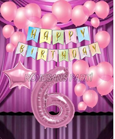 Pembe Renk Yıldız Folyo  Balon Seti 6 Yaş