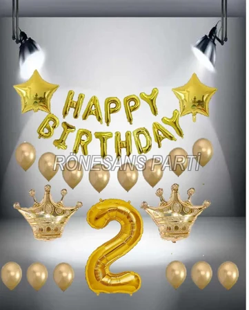 Gold Renk Kral taç Happy Bırthday Folyo Balon Seti 2 Yaş