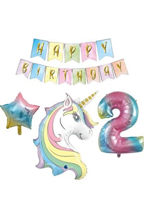 2 Yaş Unicorn Folyo Balon Set