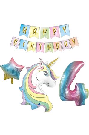 4 Yaş Unicorn Folyo Balon Set