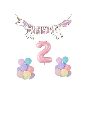 Unicorn Doğum Günü Seti Rakam Folyo 2 Yaş