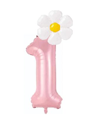 Pembe Rakam ve Beyaz Papatya Folyo Balon  Seti Yaş 1