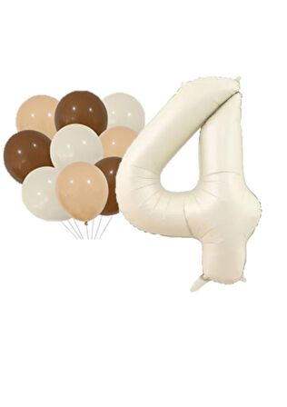 Bej Rakam ve Latex Balon Seti Yaş 4