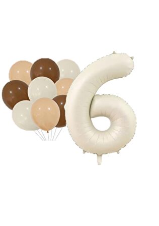 Bej Rakam ve Latex Balon Seti Yaş 6