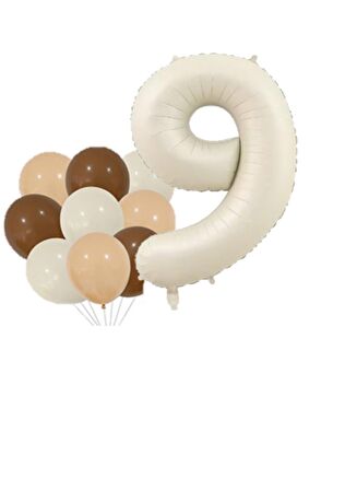 Bej Rakam ve Latex Balon Seti Yaş 9