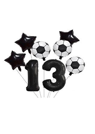 Yıldız Rakam Futbol Topu Desenli Folyo Balon Seti Yaş 13