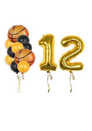 Gold Renk Rakam Basketbol Topu Folyo ve Latex Balon Seti Yaş 12