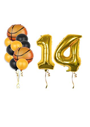Gold Renk Rakam Basketbol Topu Folyo ve Latex Balon Seti Yaş 14