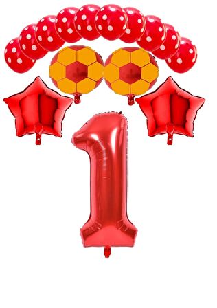 Kırmızı Rakam Futbol Topu Yıdız Folyo ve Puanlı Balon Seti Yaş 1