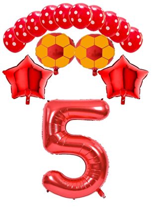 Kırmızı Rakam Futbol Topu Yıdız Folyo ve Puanlı Balon Seti Yaş 5