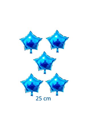 Mavi Renk 10 inç 25 Cm Yıldız Folyo Balon 5 Adet