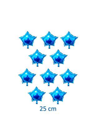 Mavi Renk 10 inç 25 Cm Yıldız Folyo Balon 10 Adet