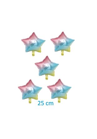 Gökkuşağı Renk 10 inç 25 Cm Yıldız Folyo Balon 5 Adet