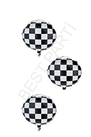 45 cm Yarış Temalı Damalı Folyo Balon 3 Adet