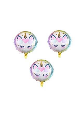Unicorn Yuvarlak Folyo Balon 3 Adet