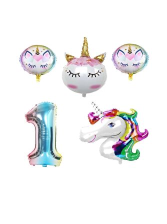 Unicorn Karakterli Rakamlı Doğum Günü Parti Seti Yaş 1
