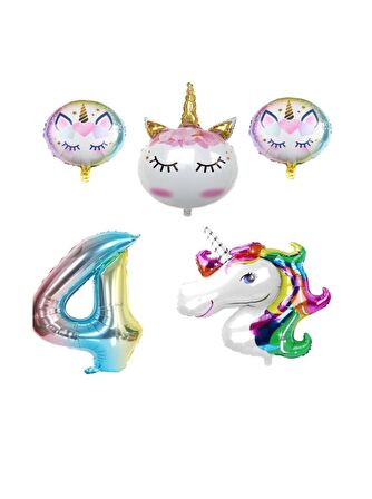 Unicorn Karakterli Rakamlı Doğum Günü Parti Seti Yaş 4