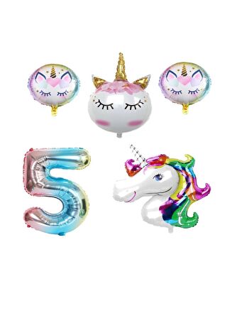 Unicorn Karakterli Rakamlı Doğum Günü Parti Seti Yaş 5