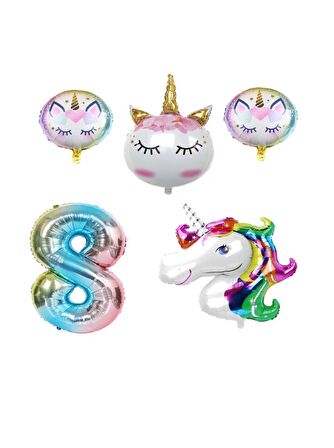 Unicorn Karakterli Rakamlı Doğum Günü Parti Seti Yaş 8