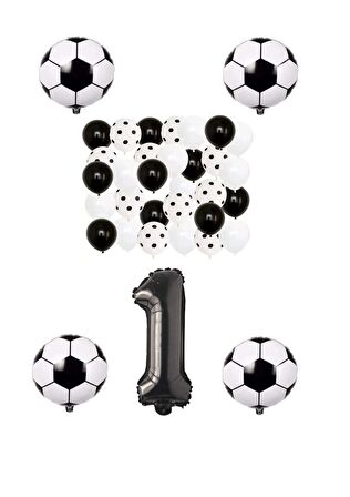 Siyah Beyaz Taraftar Folyo Balon Doğum Günü Parti Seti Yaş 1