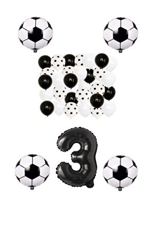 Siyah Beyaz Taraftar Folyo Balon Doğum Günü Parti Seti Yaş 3