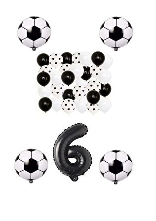 Siyah Beyaz Taraftar Folyo Balon Doğum Günü Parti Seti Yaş 6