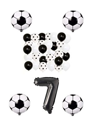Siyah Beyaz Taraftar Folyo Balon Doğum Günü Parti Seti Yaş 7