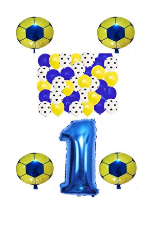 Sarı Lacivert Taraftar Folyo Balon Doğum Günü Parti Seti Yaş 1