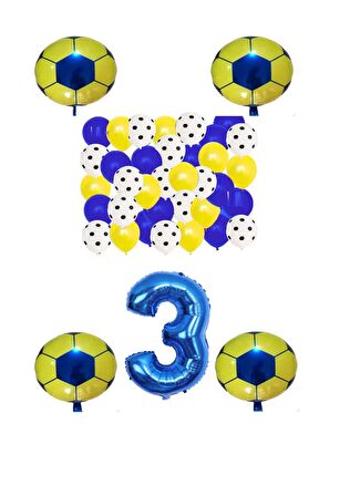 Sarı Lacivert Taraftar Folyo Balon Doğum Günü Parti Seti Yaş 3