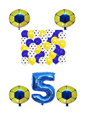 Sarı Lacivert Taraftar Folyo Balon Doğum Günü Parti Seti Yaş 5