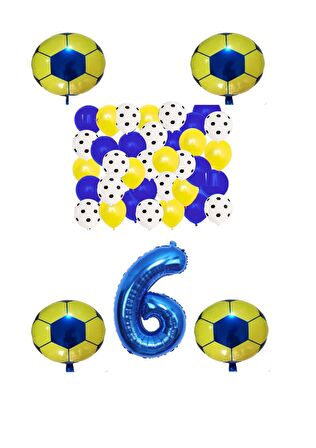 Sarı Lacivert Taraftar Folyo Balon Doğum Günü Parti Seti Yaş 6