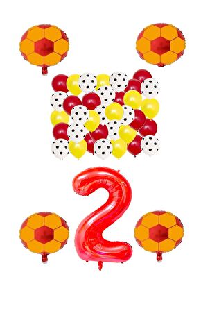 Sarı Kırmızı Taraftar Folyo Balon Doğum Günü Parti Seti Yaş 2