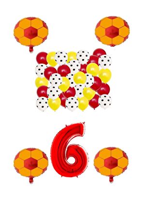 Sarı Kırmızı Taraftar Folyo Balon Doğum Günü Parti Seti Yaş 6